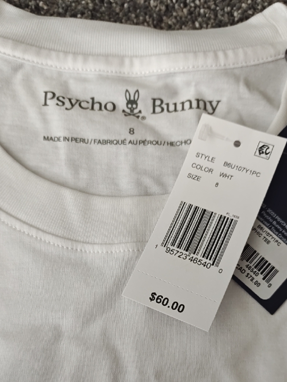 Psycho Bunny Men's White Tee with Blue-Yellow Gradient Bunny Logo - Picture 2 of 2